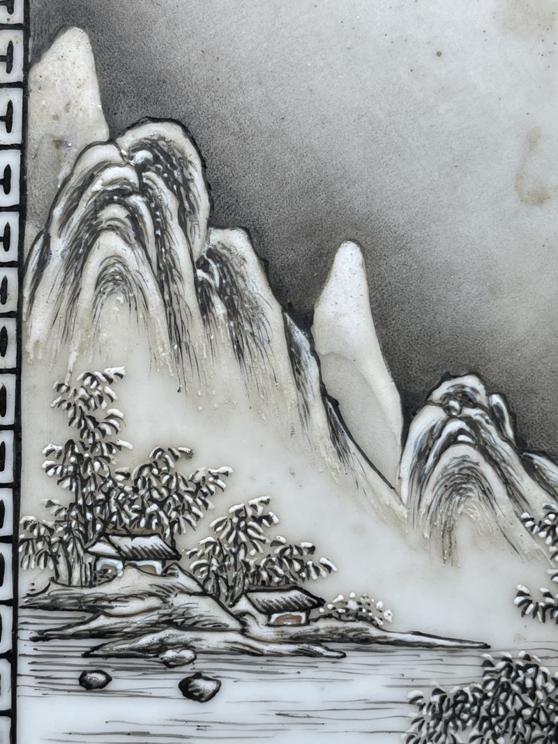解放后 粉彩雪景图瓷板一对 - 图5