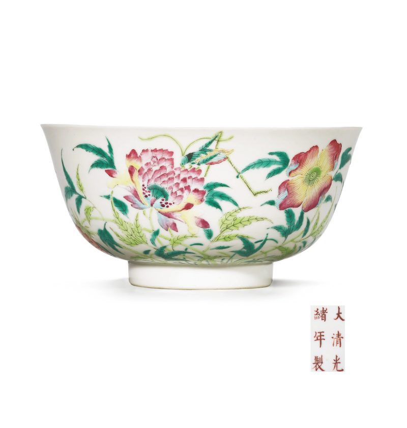 清光绪 粉彩花卉纹大碗