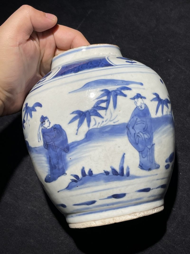 明万历 青花人物故事纹罐 - 图2