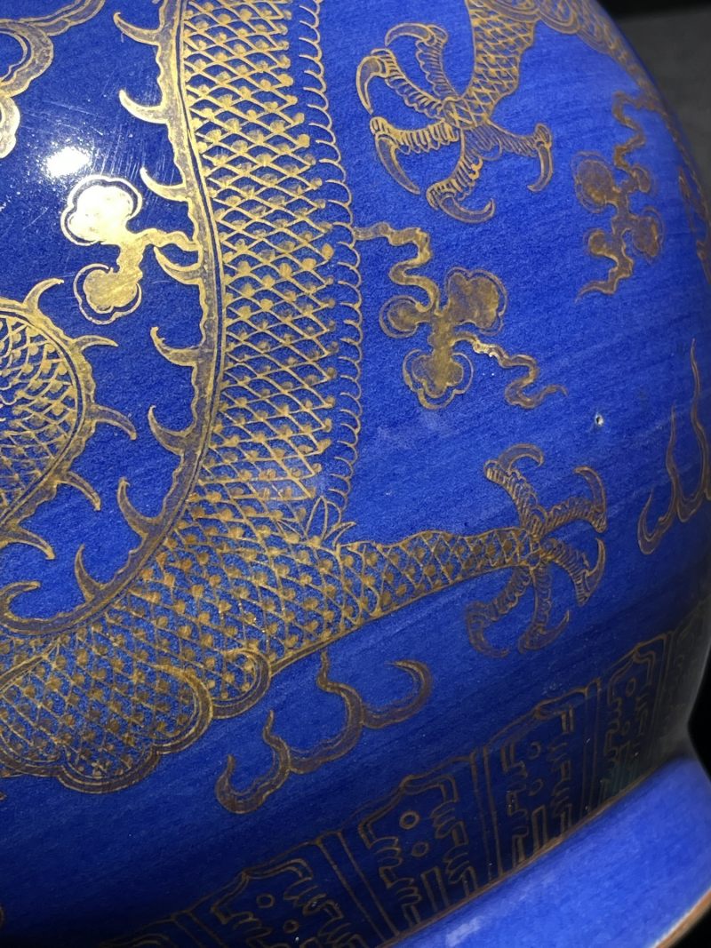 清光绪 祭蓝描金龙纹赏瓶一对 - 图7