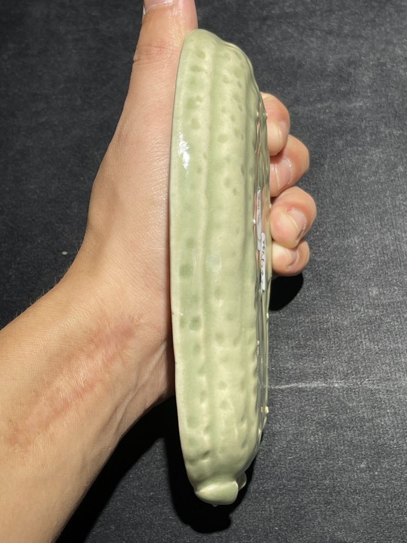 清乾隆 青釉青花诗文瓜形洗一对 - 图4