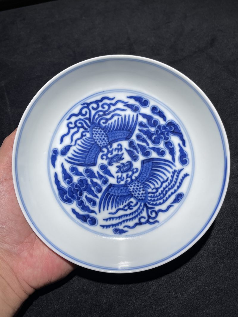 清光绪 青花对头凤纹盘 - 图2