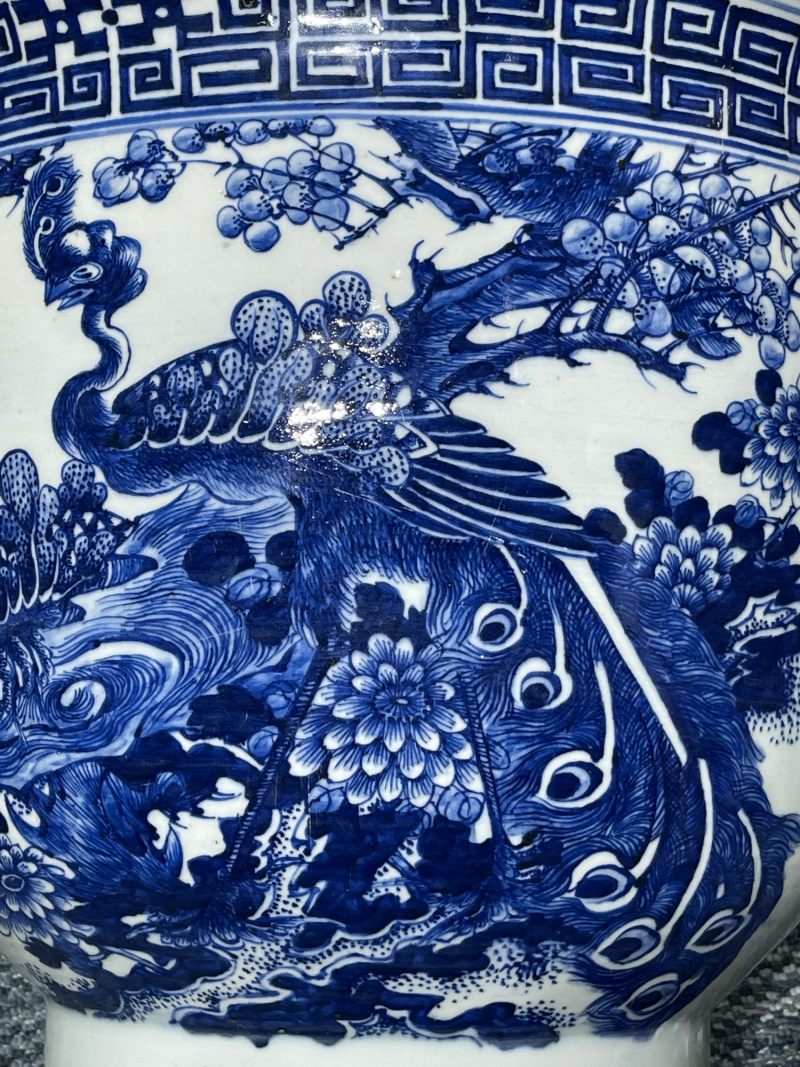 清中期 青花富贵白头纹大花盆一对 - 图9