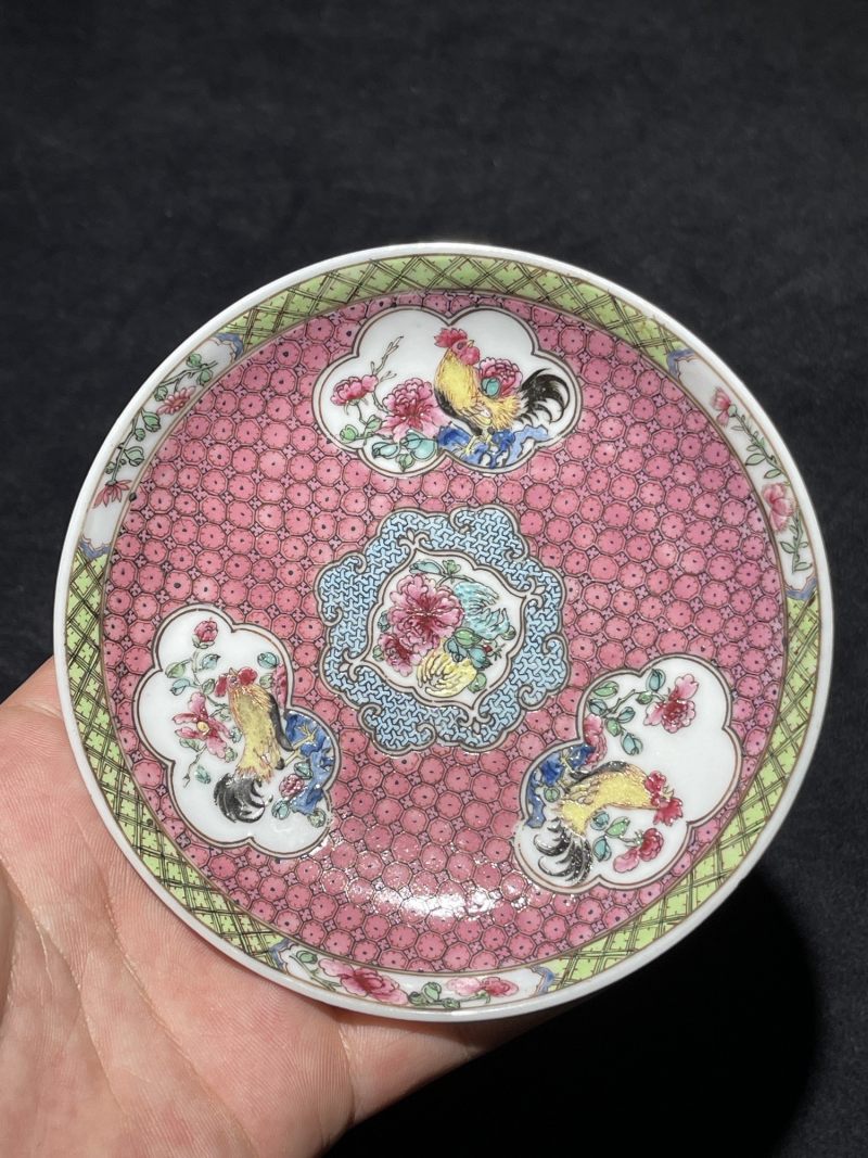 清雍正 广珐琅大吉图杯碟 - 图11