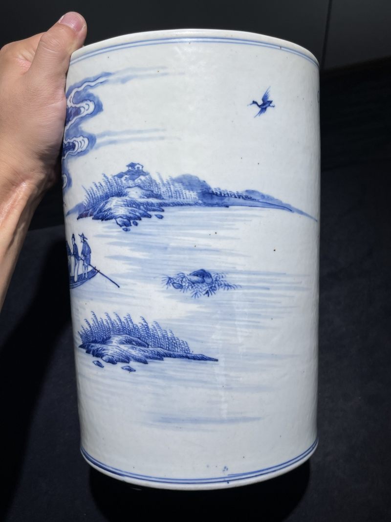 清雍正 青花夜游赤壁纹大画筒 - 图3