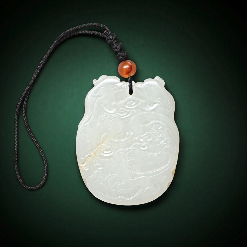 清晚期 白玉龍鳳紋佩 | A WHITE JADE 'DRAGON AND PHOENIX' PLAQUE - 图2