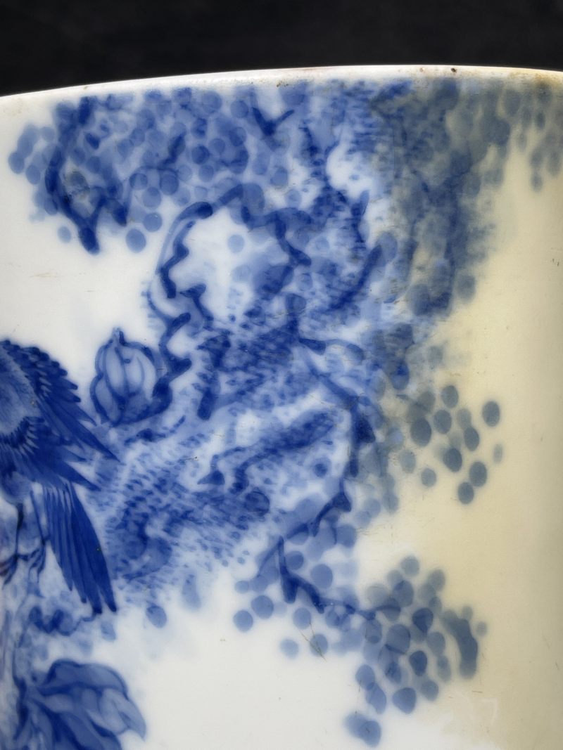 民国 王步青花花鸟纹笔筒 - 图7