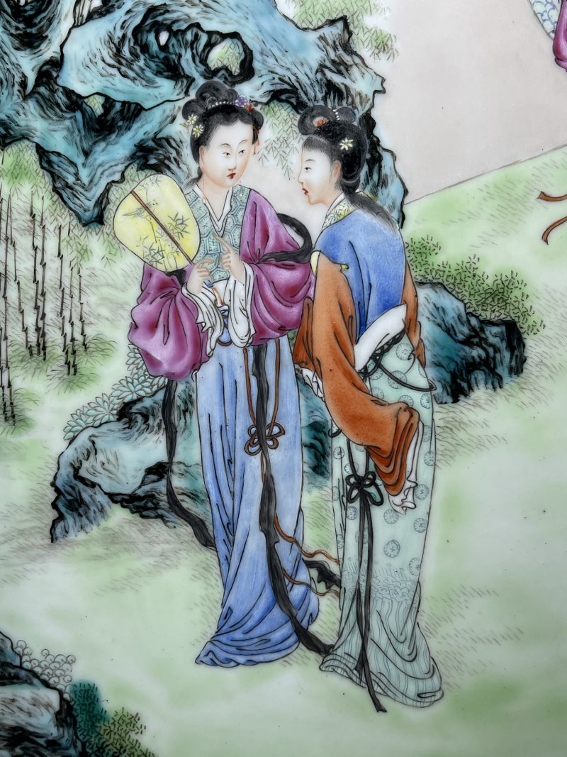 民国 熊晓峰画粉彩红楼梦纹瓷板一对 - 图11