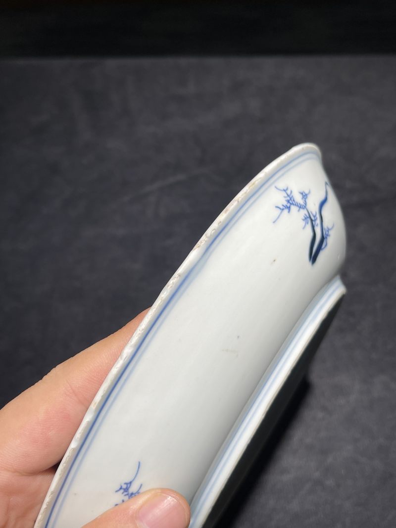 清康熙 青花批麻皴山水纹盘 - 图10
