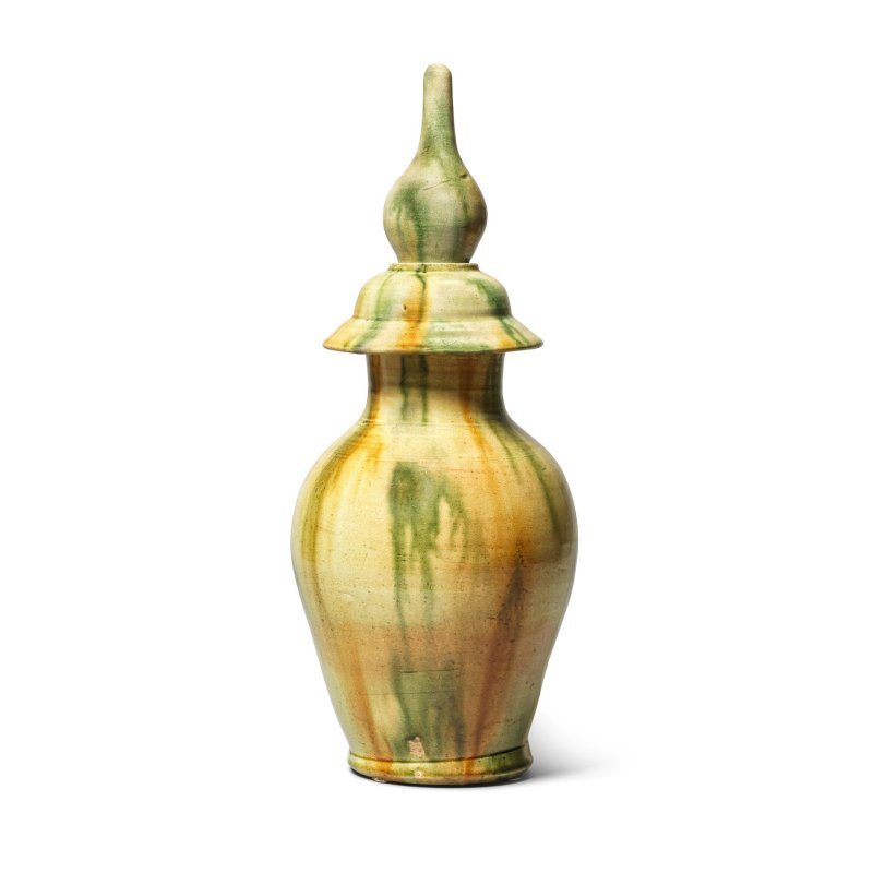 唐 三彩塔式蓋罐 | A SANCAI GLAZED STUPA-SHAPED JAR AND COVER