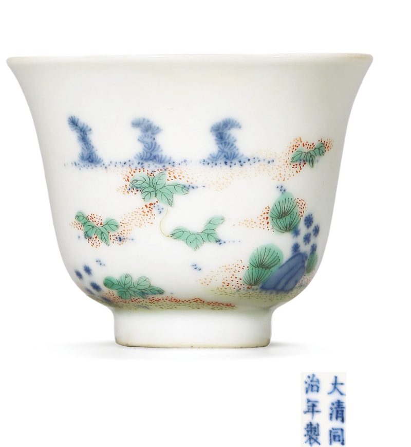 清同治 青花五彩花神杯
