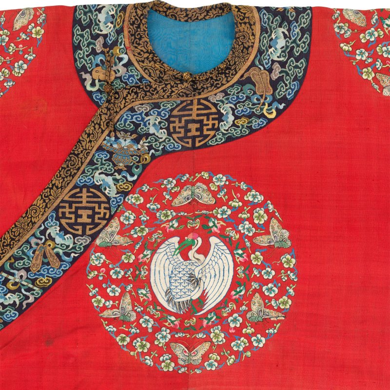 清晚期 紅地緙絲團鶴紋袍 | A RED-GROUND KESI 'CRANE ROUNDELS' ROBE - 图9