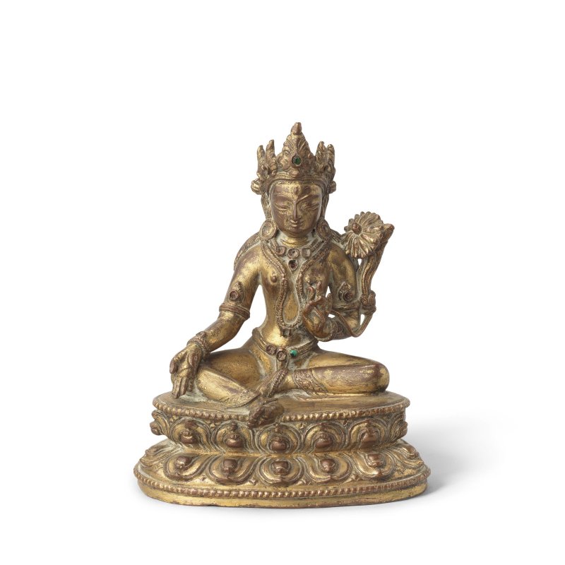 西藏 十八/十九世紀 銅鎏金綠度母像 | A GILT BRONZE FIGURE OF GREEN TARA