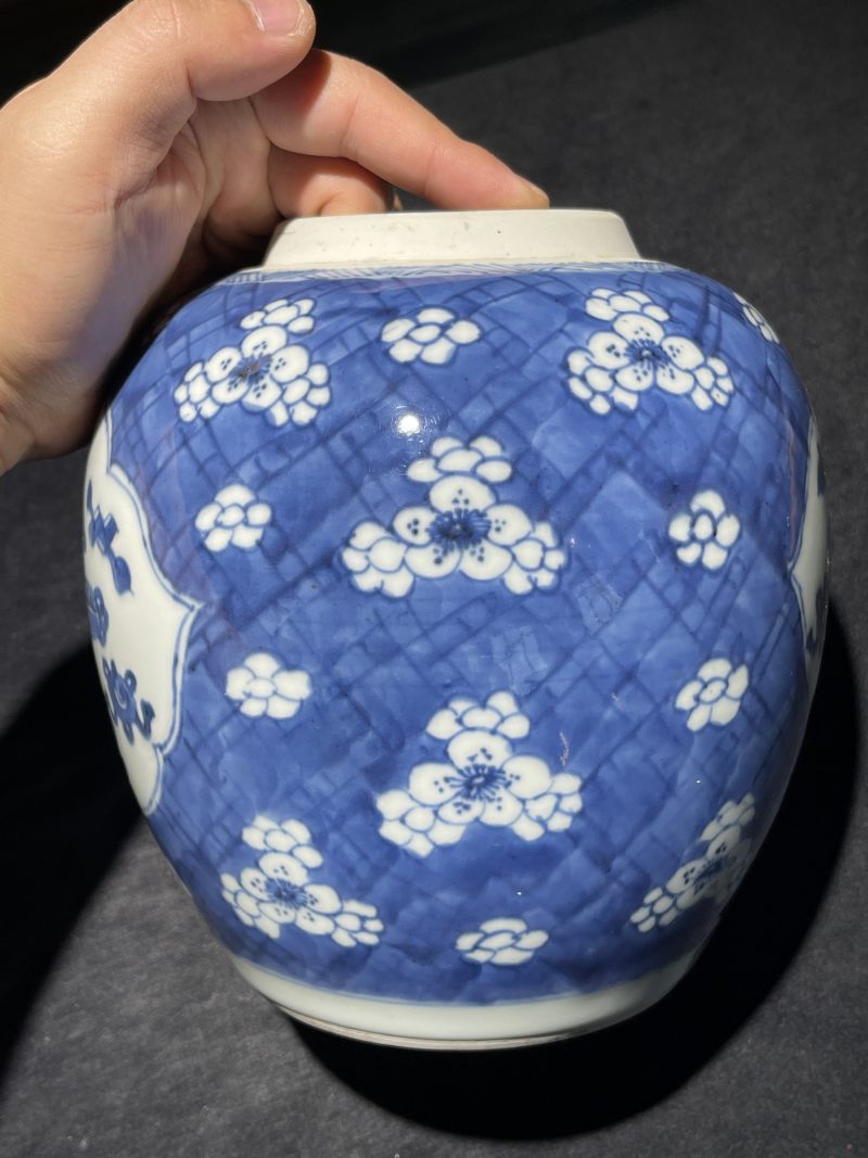 清康熙 冰梅开光博古纹罐 - 图5