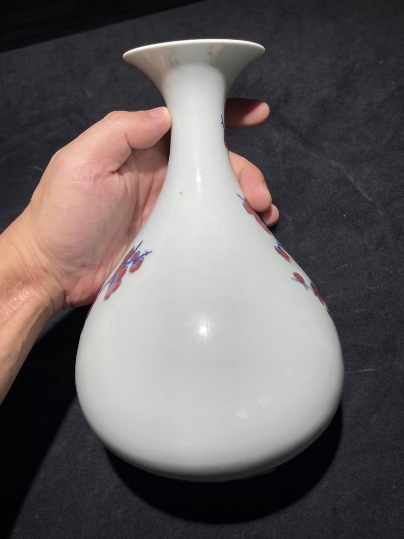50年代 青花釉里红梅花孔雀图玉壶春瓶 - 图4