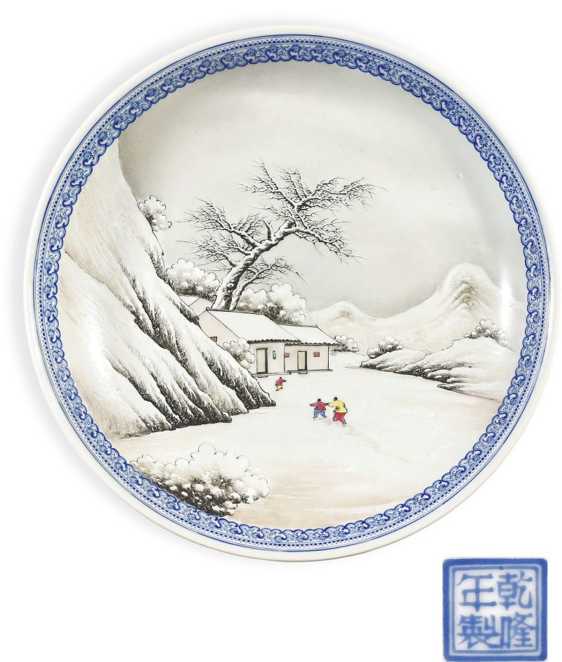 50年代 粉彩雪景图盘