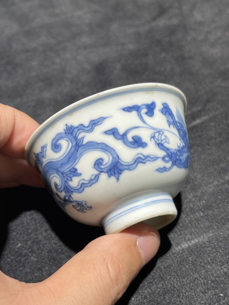 清康熙 青花香草龙纹杯一对 - 图11