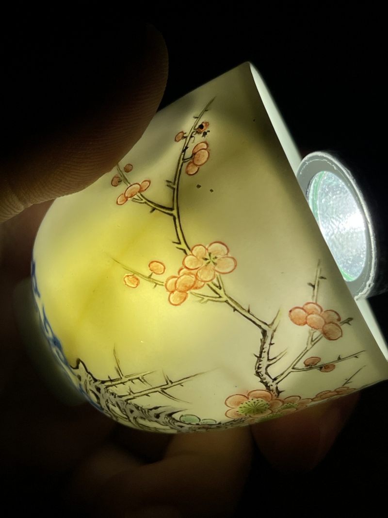 清康熙 青花花卉纹杯 晚清加彩 - 图11