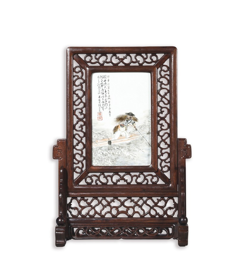 民国 涂菊亭绘粉彩人物纹插屏
