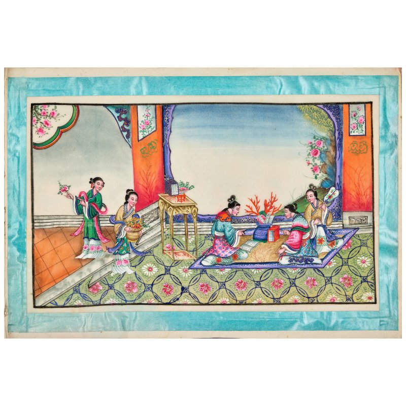 中國畫家 十九世紀 宮廷園景室内圖 冊頁十開 水粉通草畫 | CHINESE ARTIST (19TH CENTURY) - 图4