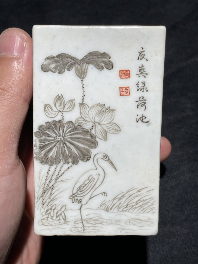 清乾隆 墨彩花鸟纹四方小笔筒 - 图6