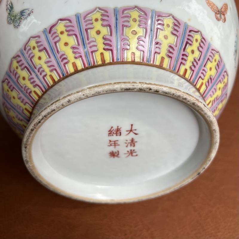 清光绪 粉彩百蝶纹玉堂春瓶一对 - 图49
