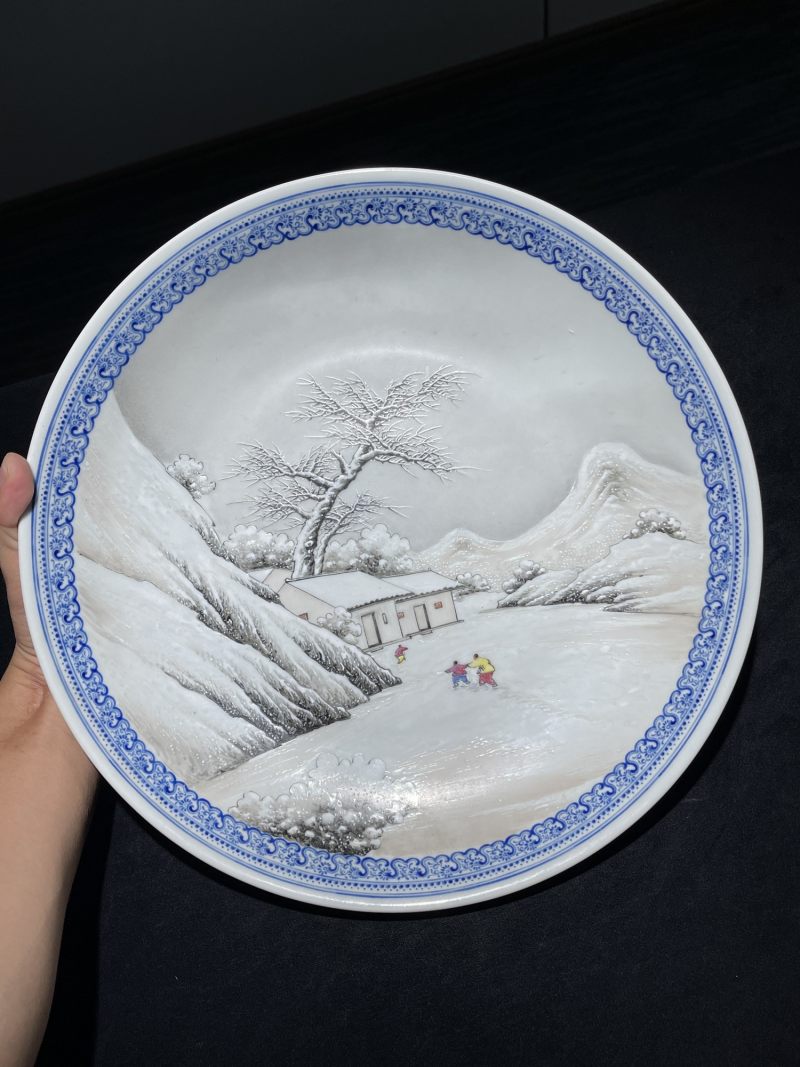 50年代 粉彩雪景图盘 - 图2