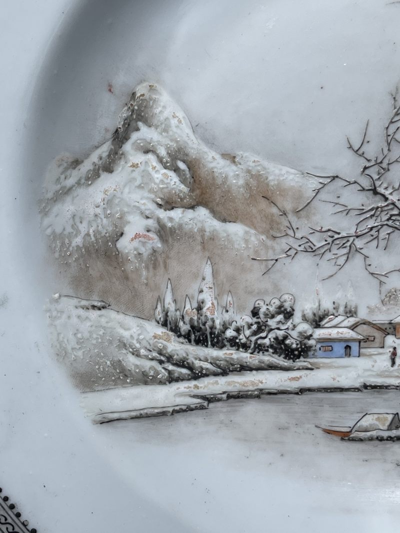 解放后 粉彩雪景盘一对 - 图4