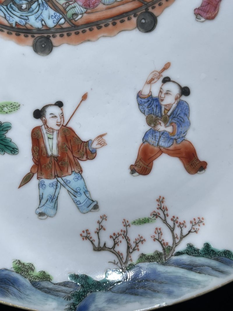 清道光 粉彩五子登科纹四方倭角盘 - 图3