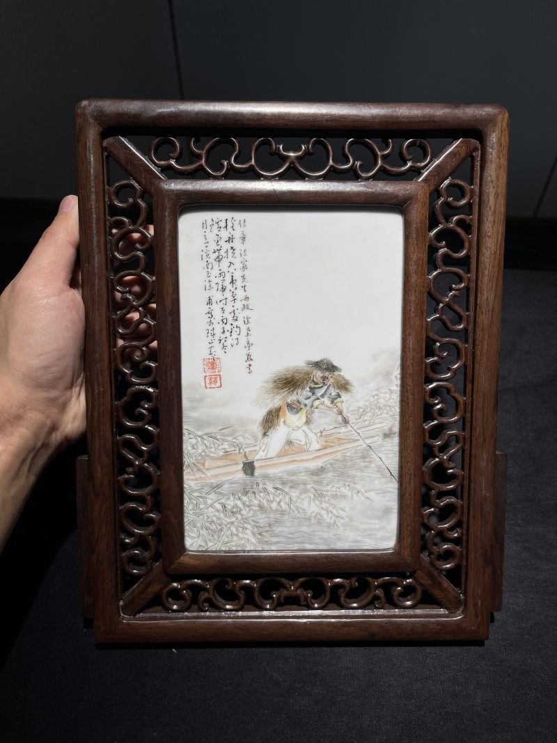 民国 涂菊亭绘粉彩人物纹插屏 - 图2