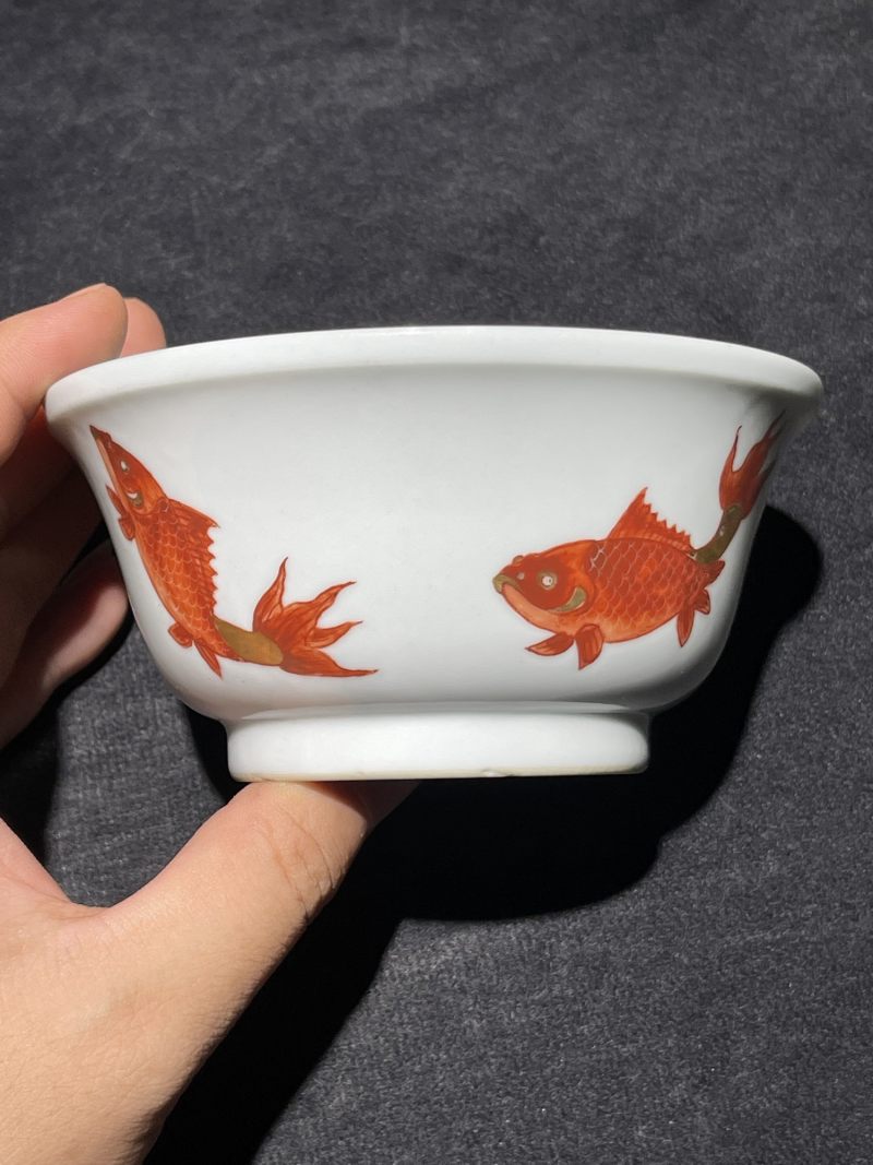 清雍正 矾红描金金玉满堂纹折沿碗 - 图3