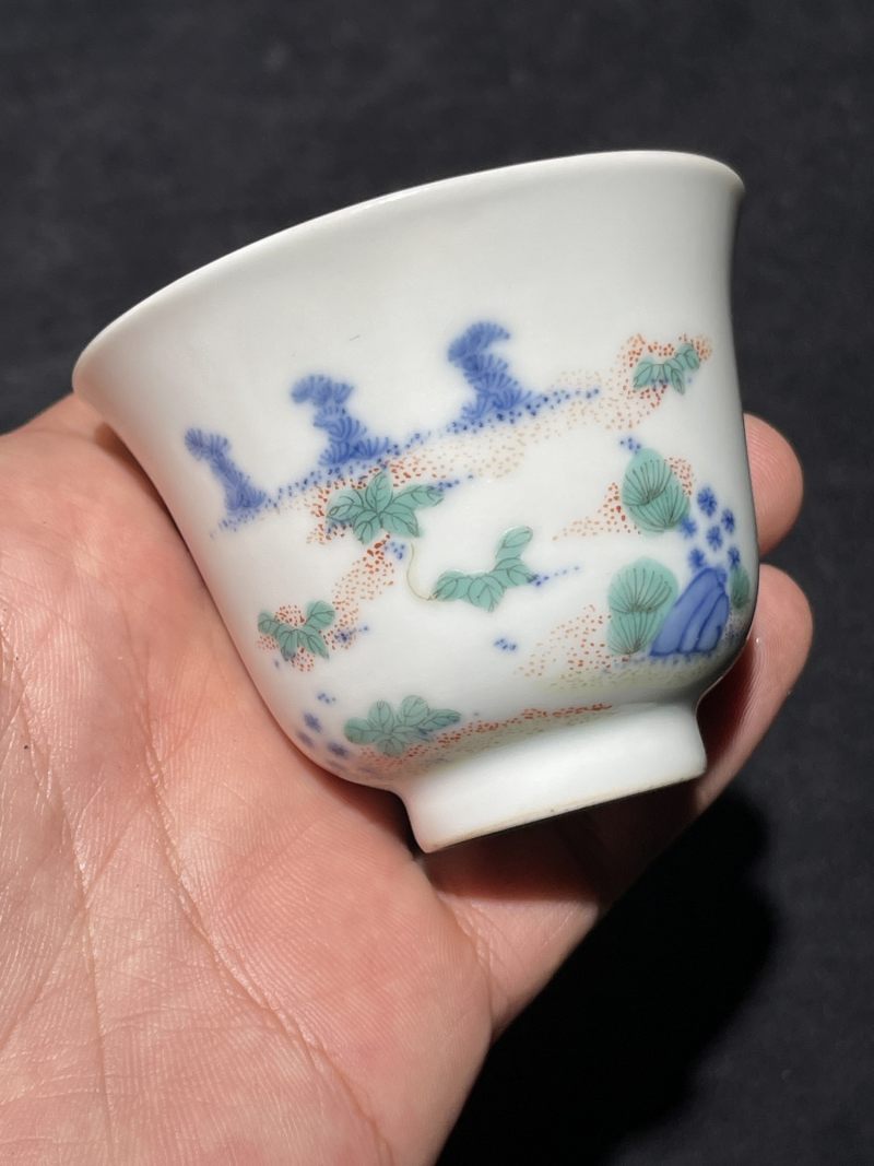 清同治 青花五彩花神杯 - 图3
