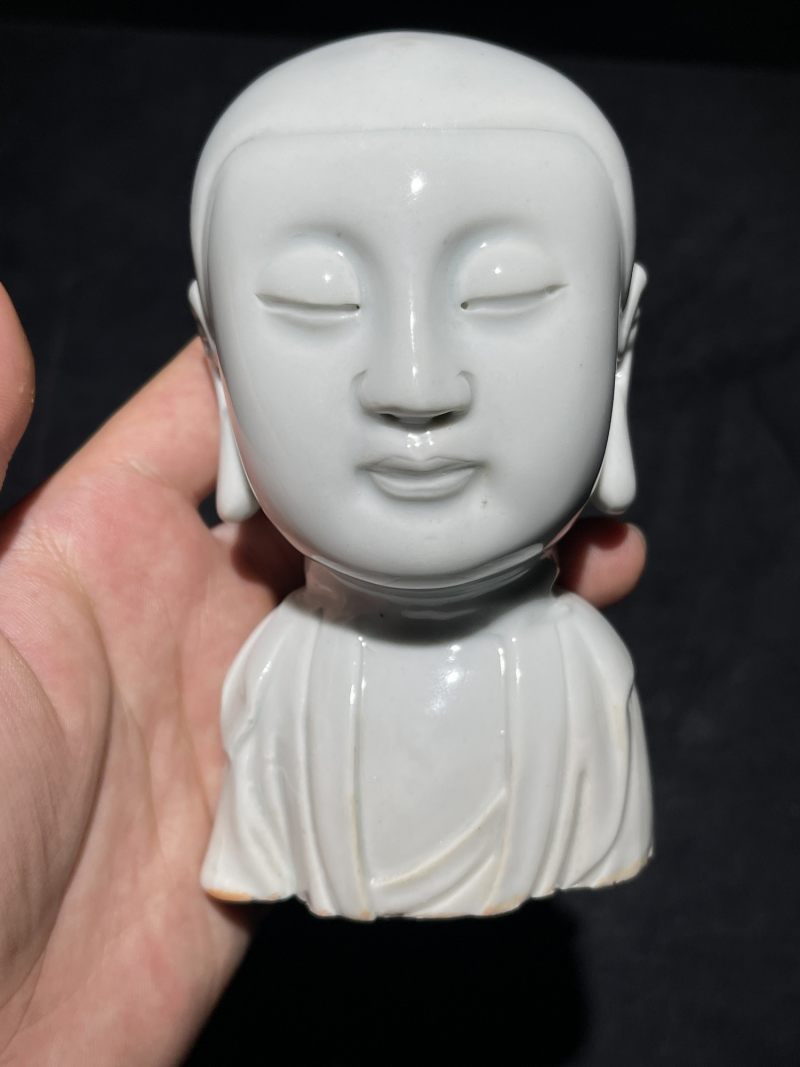 清代 白釉佛头瓷塑 - 图3