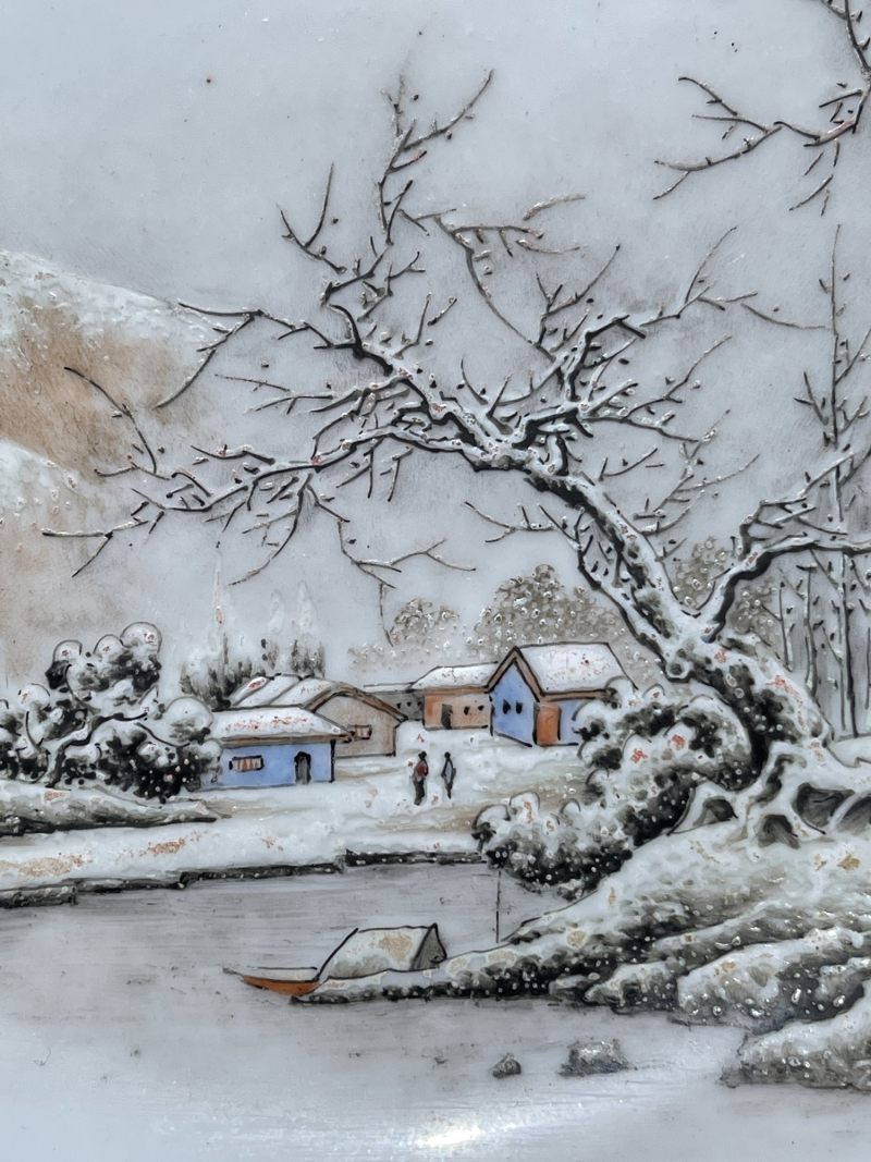 解放后 粉彩雪景盘一对 - 图5