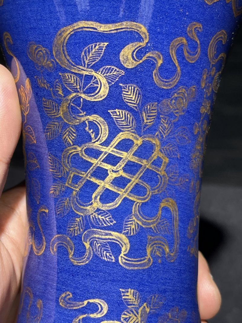 清光绪 祭蓝描金龙纹赏瓶一对 - 图10