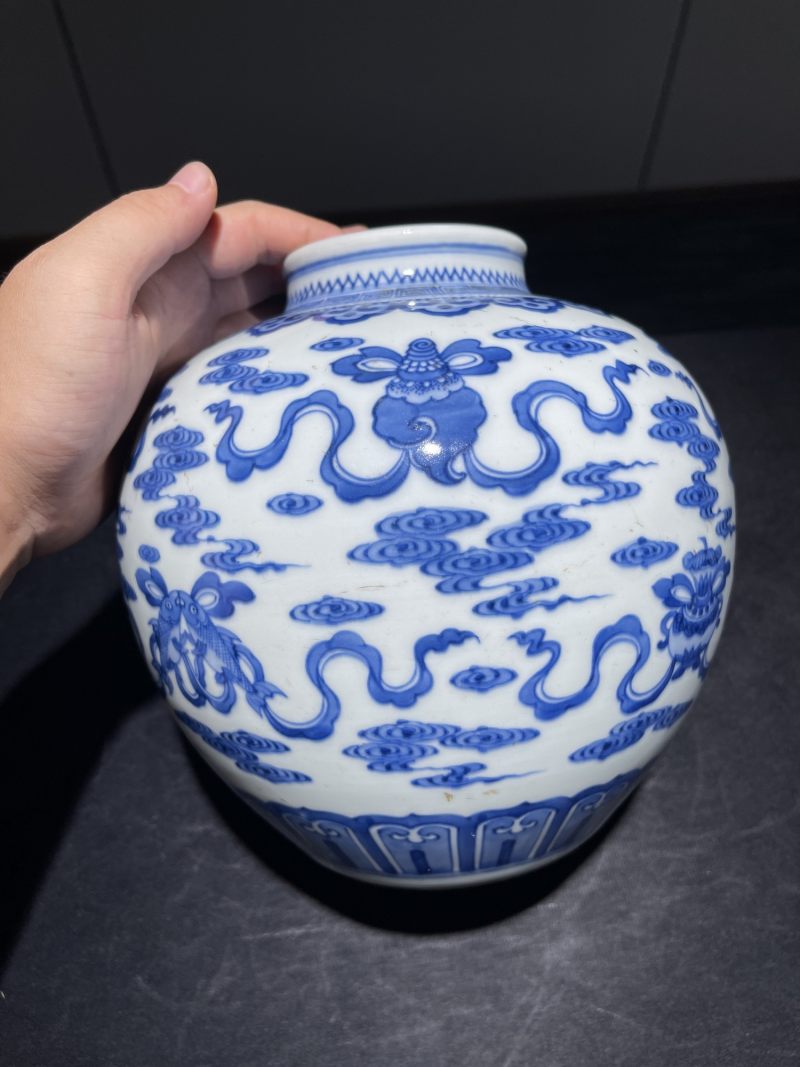清雍正 青花八宝纹太白罐 - 图2
