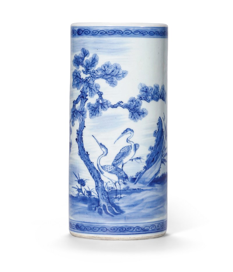 清中期 青花松鹤图经筒 - 图1