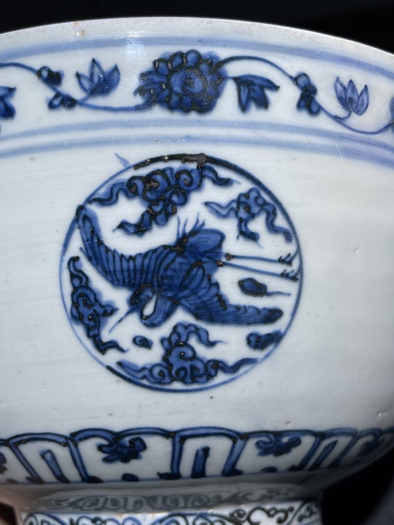 明嘉靖 青花团鹤纹大碗 - 图6