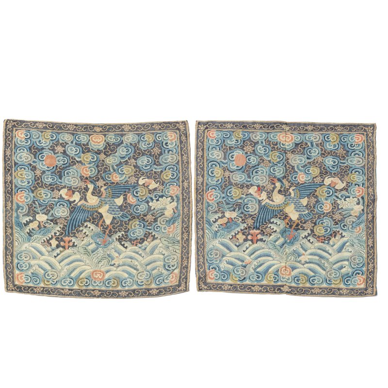 清嘉慶 緙絲鸂鶒紋補子一對 | A PAIR OF KESI OFFICIAL'S RANK BADGES OF A MANDARIN DUCK, BUZI