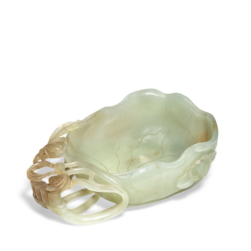 十九世紀 玉雕蓮形洗 | A CARVED CELADON JADE 'LOTUS' WASHER