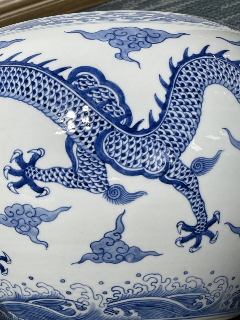 50年代 青花龙纹大卷缸一对 - 图8