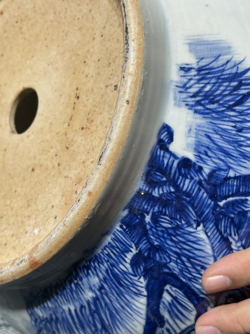 清中期 青花富贵白头纹大花盆一对 - 图12