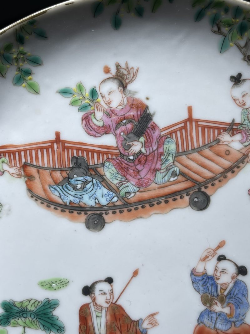 清道光 粉彩五子登科纹四方倭角盘 - 图4