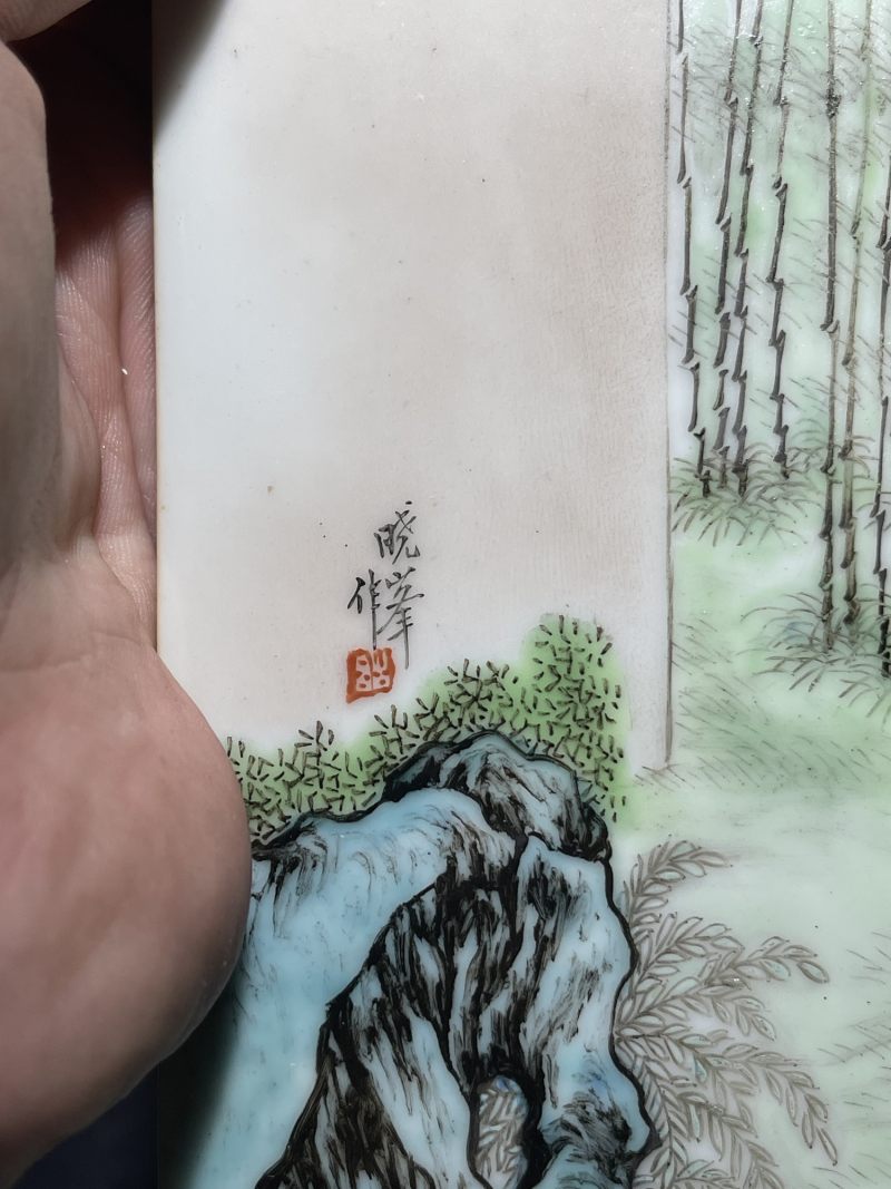 民国 熊晓峰画粉彩红楼梦纹瓷板一对 - 图14