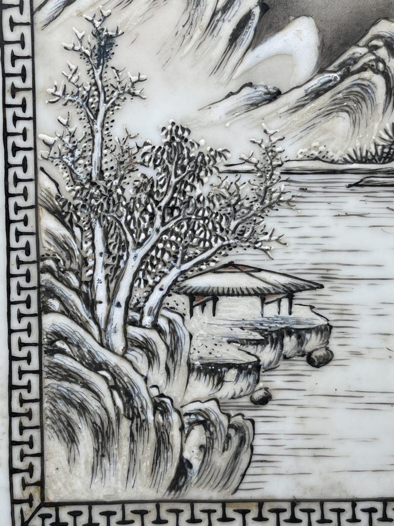 解放后 粉彩雪景图瓷板一对 - 图9
