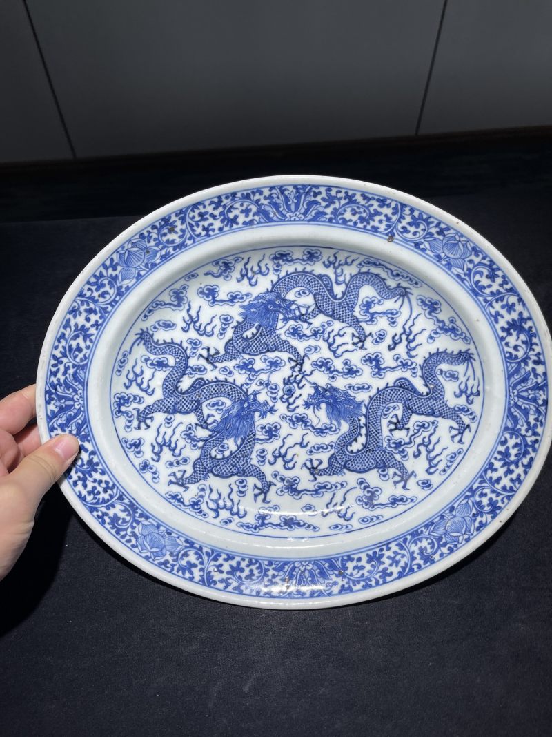 清晚期 青花云龙纹汤盆一套 - 图2