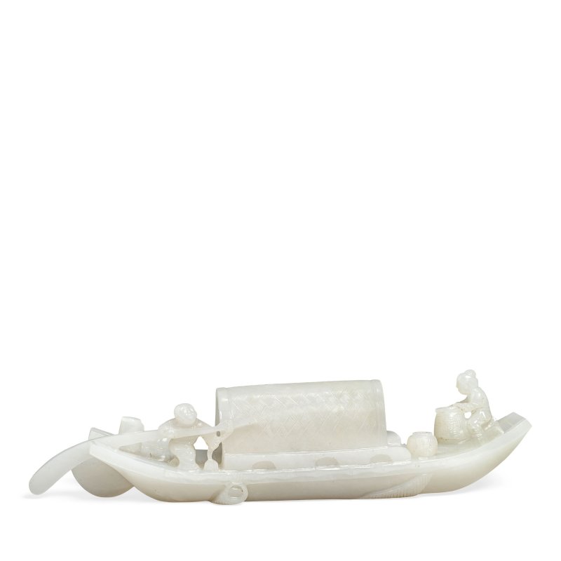 二十世紀 白玉舟楫擺件 | A WHITE JADE MODEL OF A SAMPAN