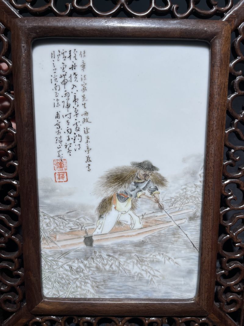 民国 涂菊亭绘粉彩人物纹插屏 - 图3