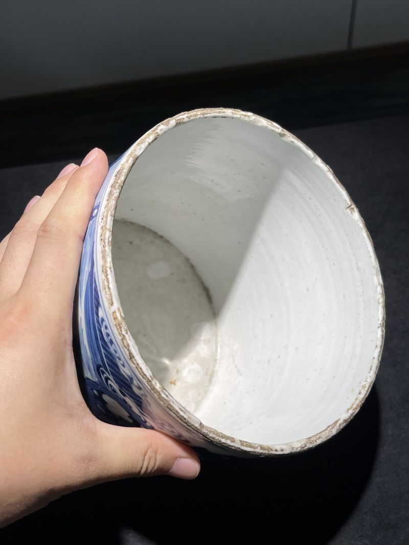 清康熙 青花人物故事纹笔筒 - 图9