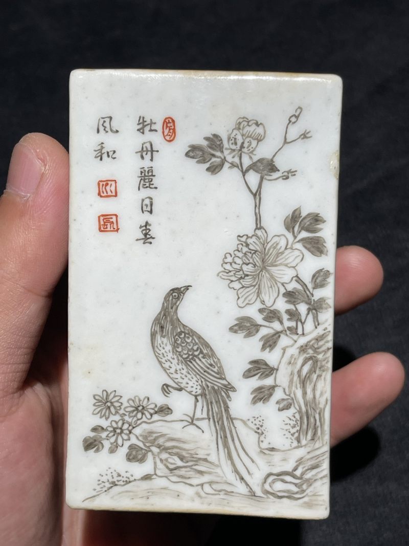 清乾隆 墨彩花鸟纹四方小笔筒 - 图8